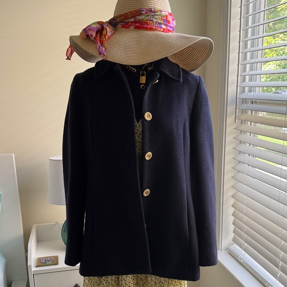 Coach Woman's Blue Coat with Gold Buttons S